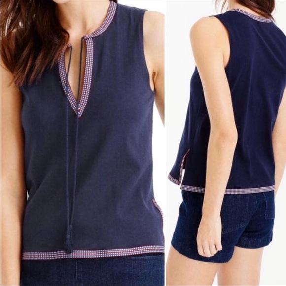 J. Crew Tops - J.Crew Navy Tassel Tie Front Embroidered Tank Sz S